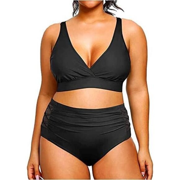 Plus Size High Waisted Bikini Two Piece Tummy Control Swimwear